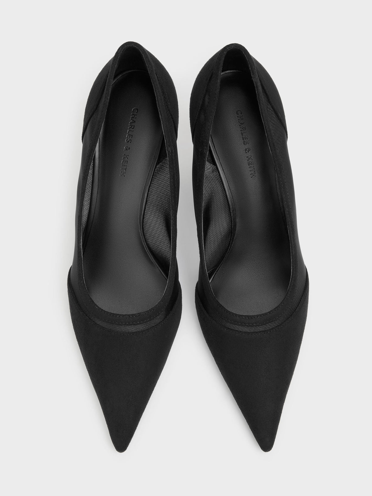 CHARLES & KEITH Signature / Faux Suede & Mesh Pointed Pumps - Black Textured