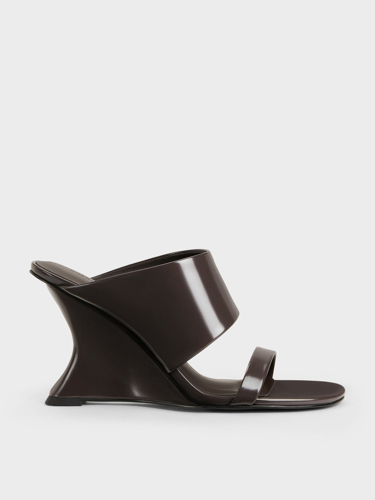 CHARLES & KEITH Everyday / Double-Strap Wedge Mules - Dark Brown
