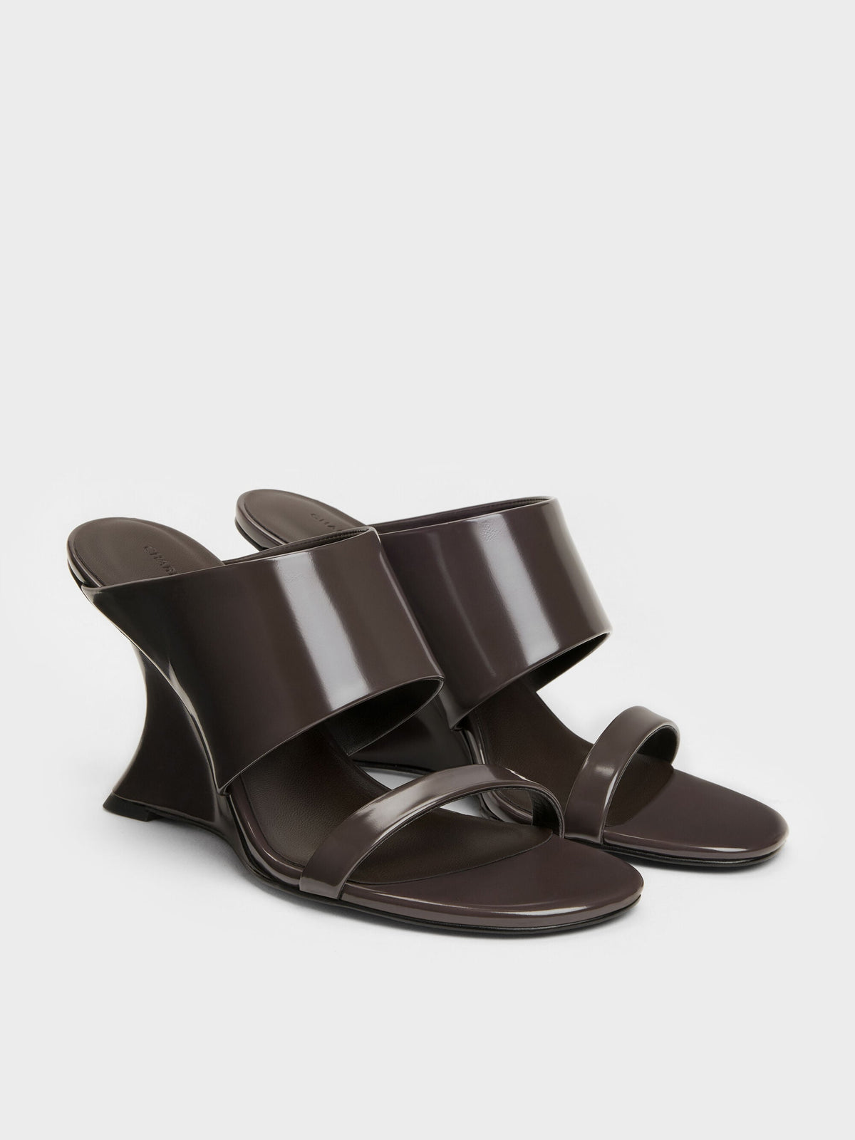 CHARLES & KEITH Everyday / Double-Strap Wedge Mules - Dark Brown