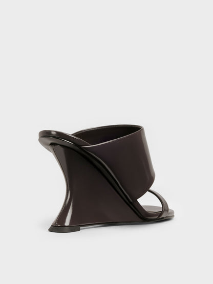 CHARLES & KEITH Everyday / Double-Strap Wedge Mules - Dark Brown