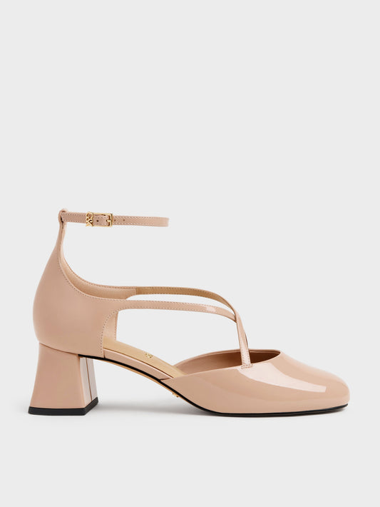 CHARLES & KEITH Recommended / Patent Leather Crossover Pumps - Nude