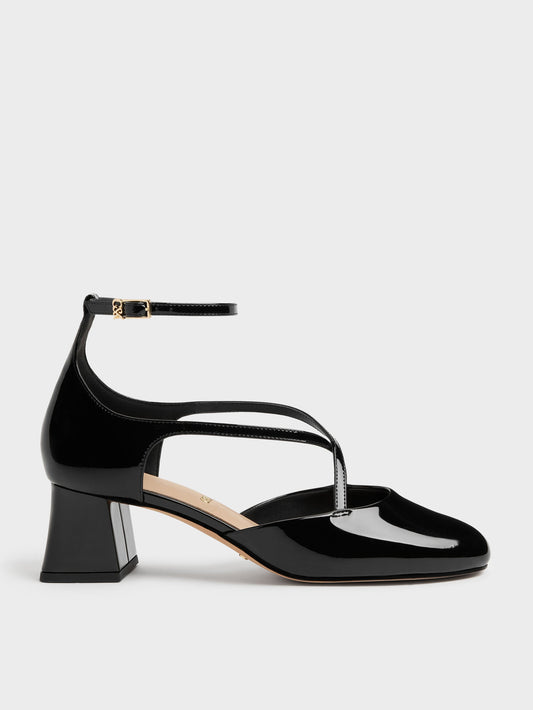 CHARLES & KEITH New / Patent Leather Crossover Pumps - Black Patent
