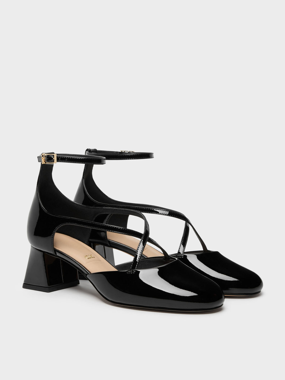 CHARLES & KEITH New / Patent Leather Crossover Pumps - Black Patent