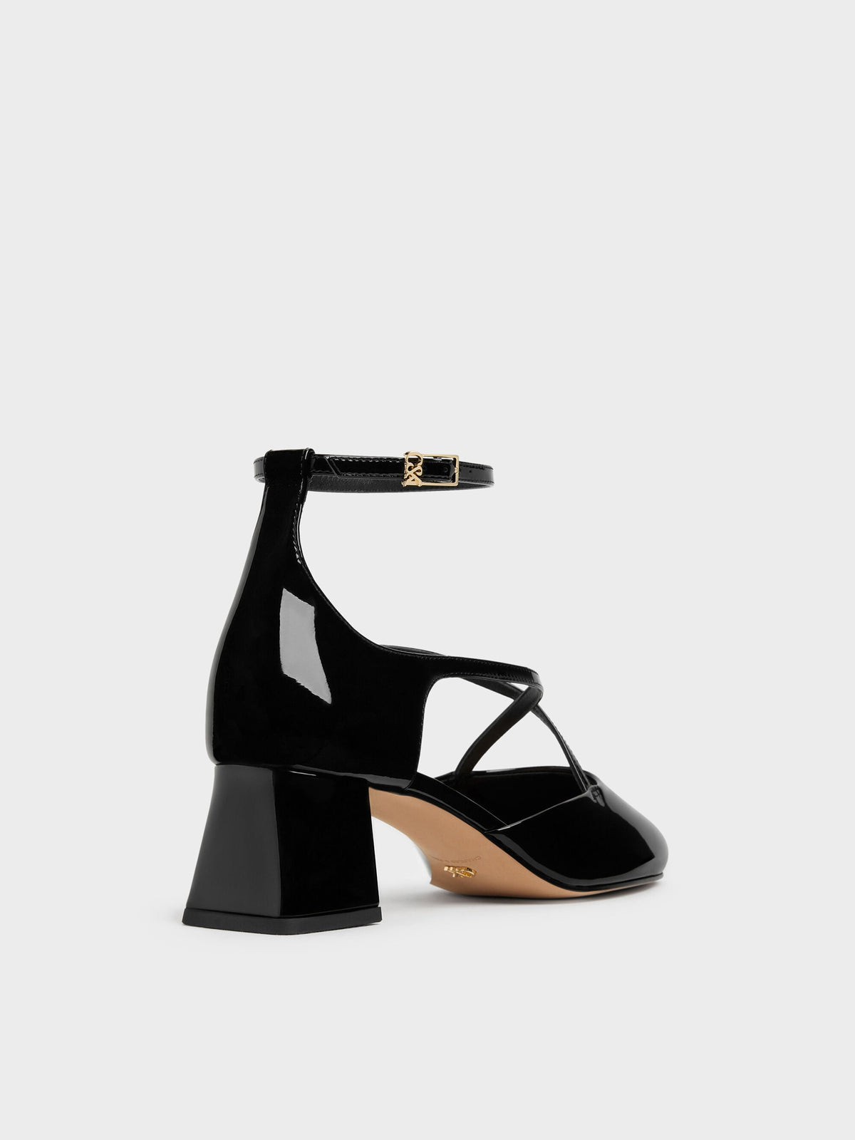 CHARLES & KEITH New / Patent Leather Crossover Pumps - Black Patent