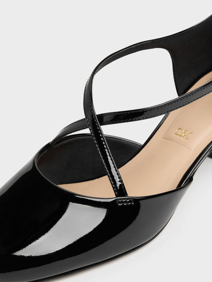 CHARLES & KEITH New / Patent Leather Crossover Pumps - Black Patent