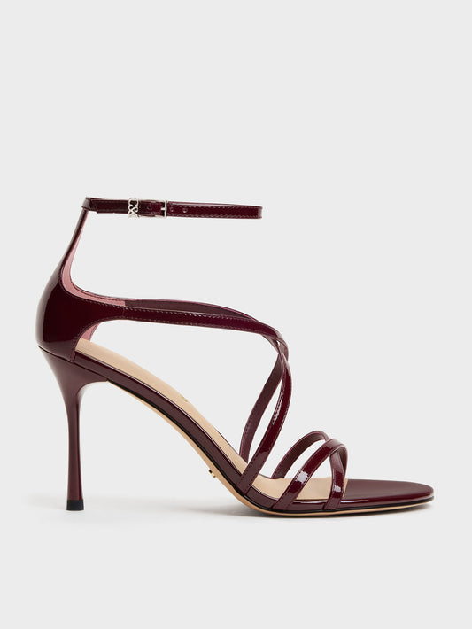 CHARLES & KEITH Trending / Patent Leather Strappy Stiletto Sandals - Burgundy