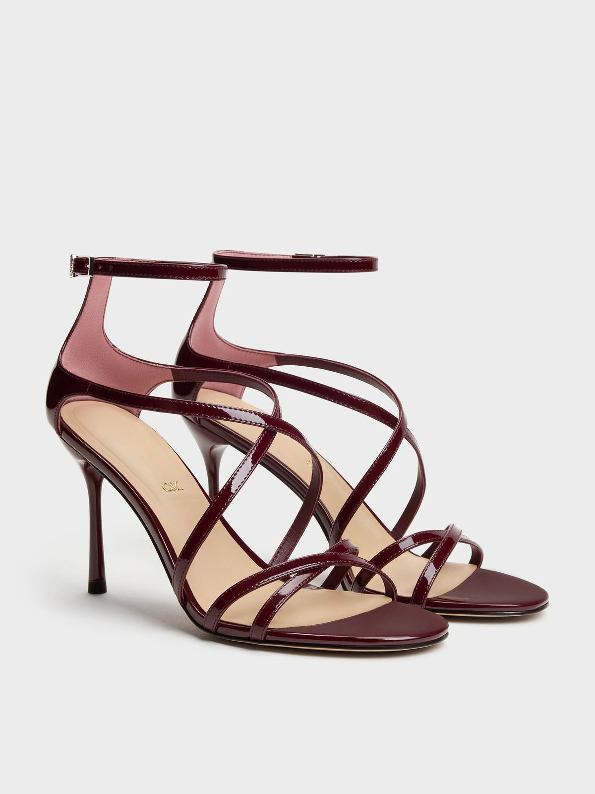 CHARLES & KEITH Trending / Patent Leather Strappy Stiletto Sandals - Burgundy