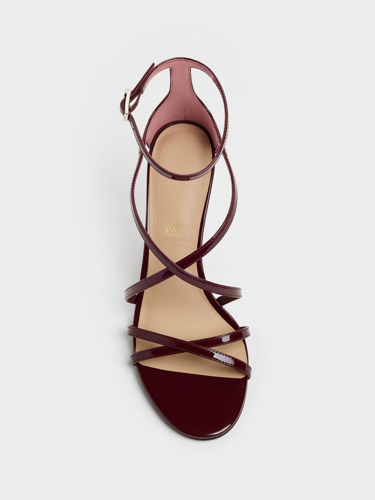 CHARLES & KEITH Trending / Patent Leather Strappy Stiletto Sandals - Burgundy