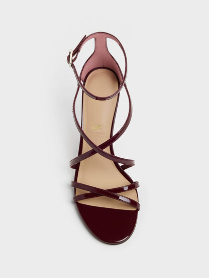 CHARLES & KEITH Trending / Patent Leather Strappy Stiletto Sandals - Burgundy