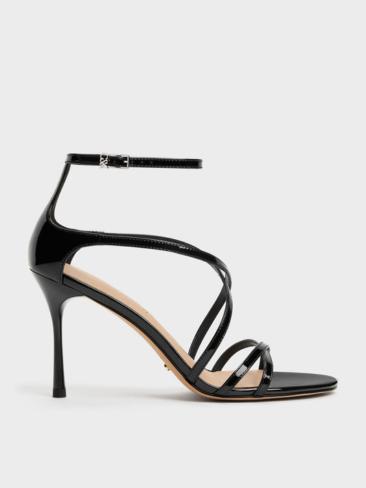 CHARLES & KEITH Value / Patent Leather Strappy Stiletto Sandals - Black Patent