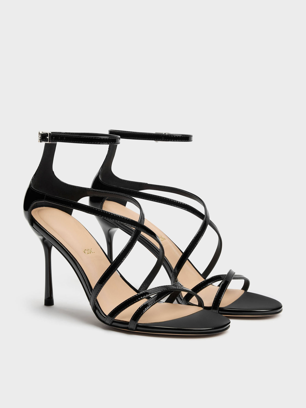 CHARLES & KEITH Value / Patent Leather Strappy Stiletto Sandals - Black Patent