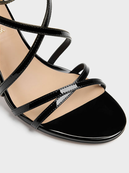 CHARLES & KEITH Value / Patent Leather Strappy Stiletto Sandals - Black Patent