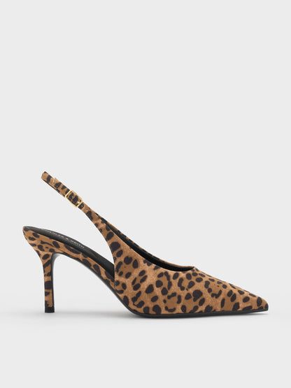 CHARLES & KEITH Best Seller / Emelia Leopard-Print Slingback Pumps - Animal Print Natural
