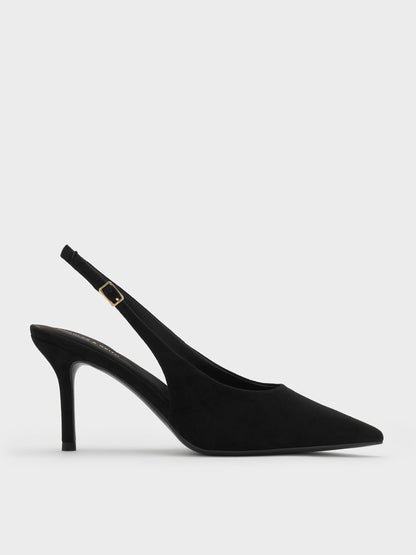 CHARLES & KEITH Popular / Emelia Faux Suede Slingback Pumps - Black Textured