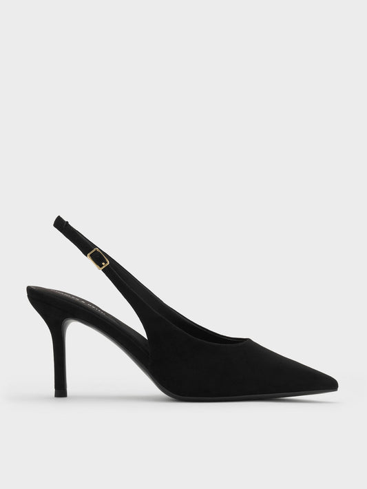 CHARLES & KEITH Popular / Emelia Faux Suede Slingback Pumps - Black Textured