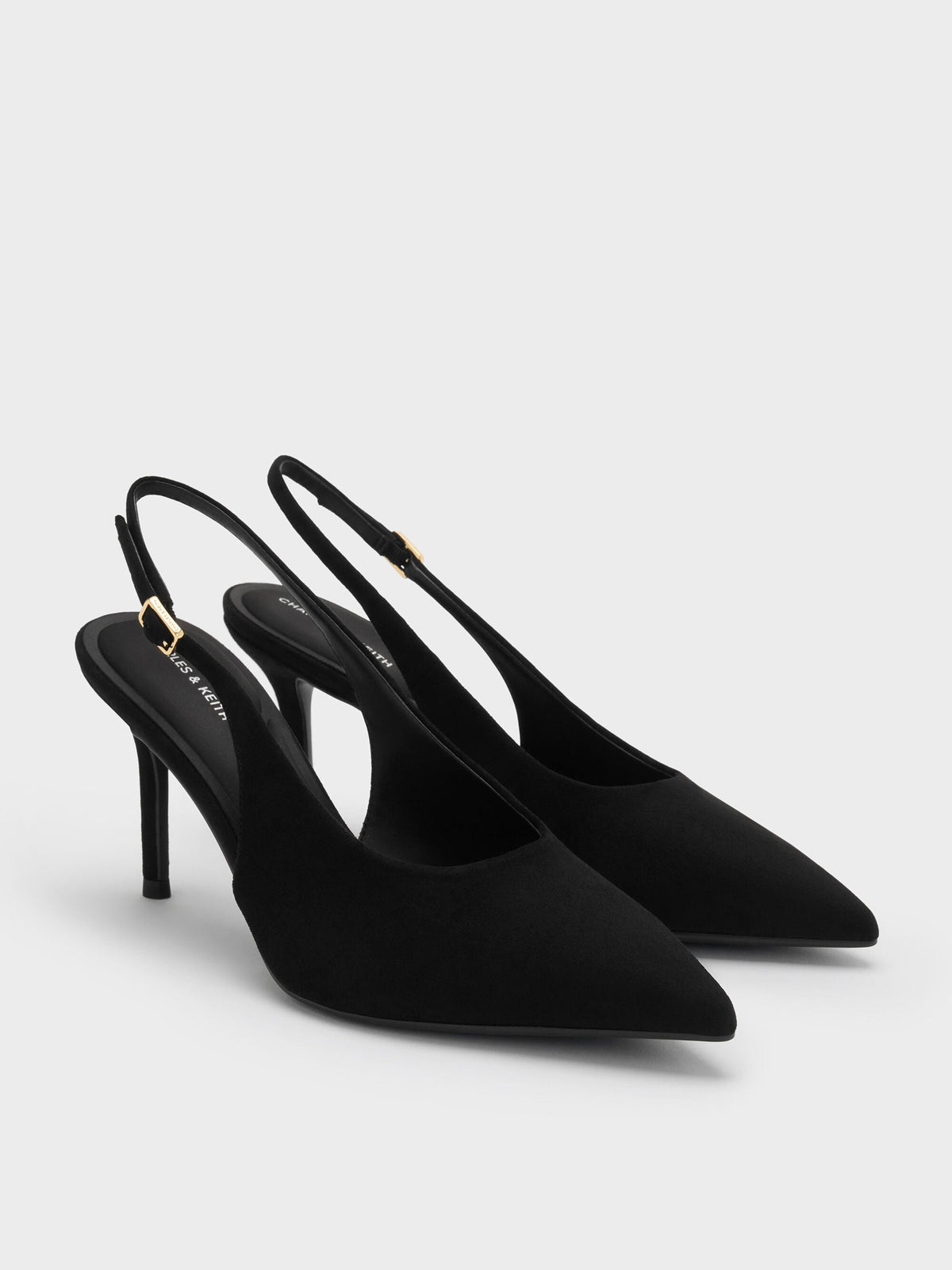 CHARLES & KEITH Popular / Emelia Faux Suede Slingback Pumps - Black Textured