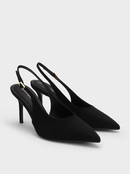 CHARLES & KEITH Popular / Emelia Faux Suede Slingback Pumps - Black Textured