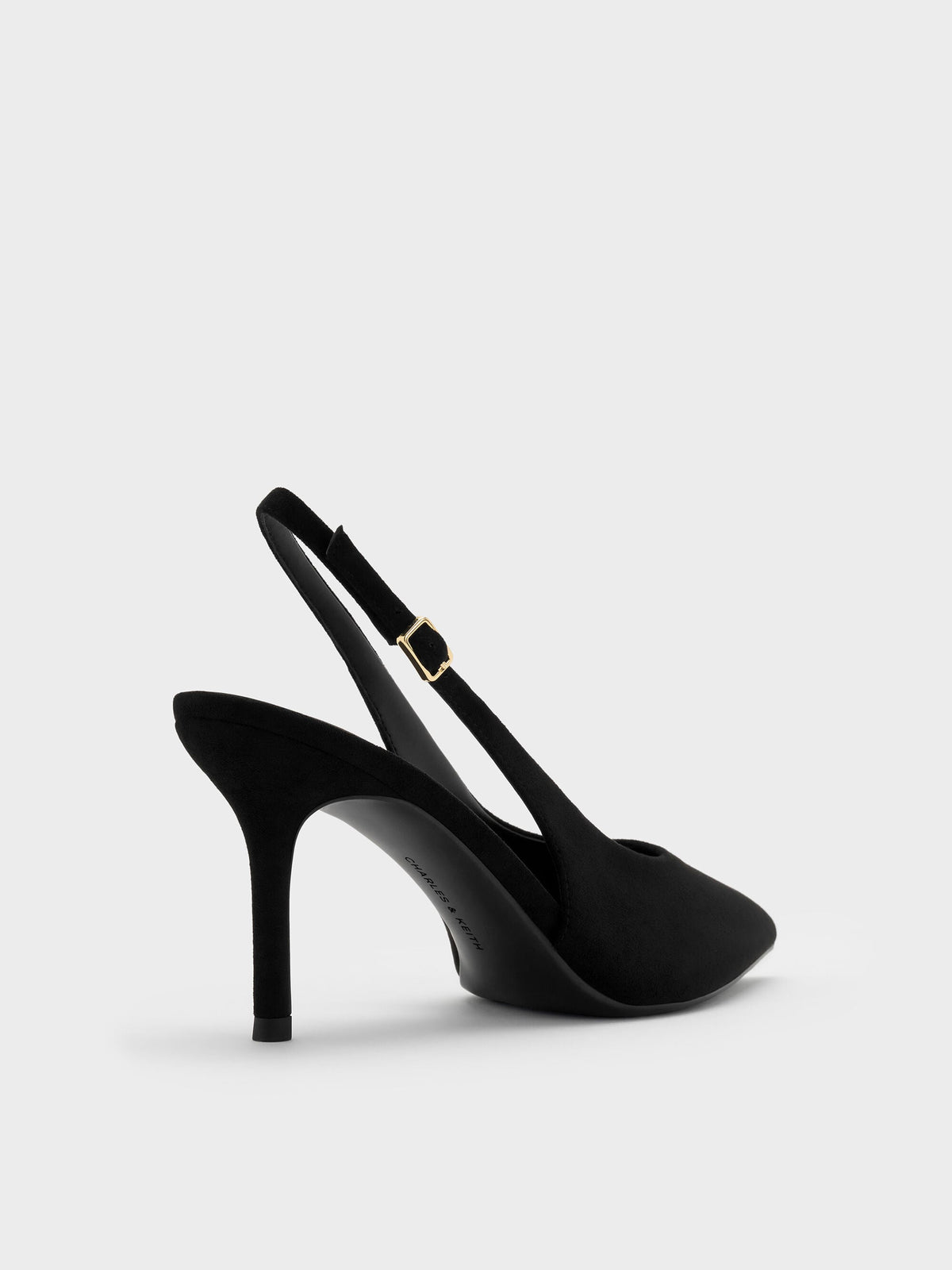 CHARLES & KEITH Popular / Emelia Faux Suede Slingback Pumps - Black Textured