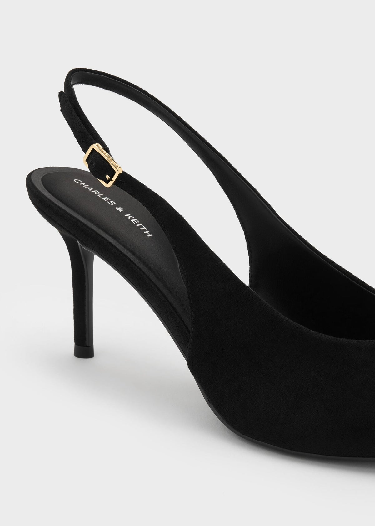 CHARLES & KEITH Popular / Emelia Faux Suede Slingback Pumps - Black Textured