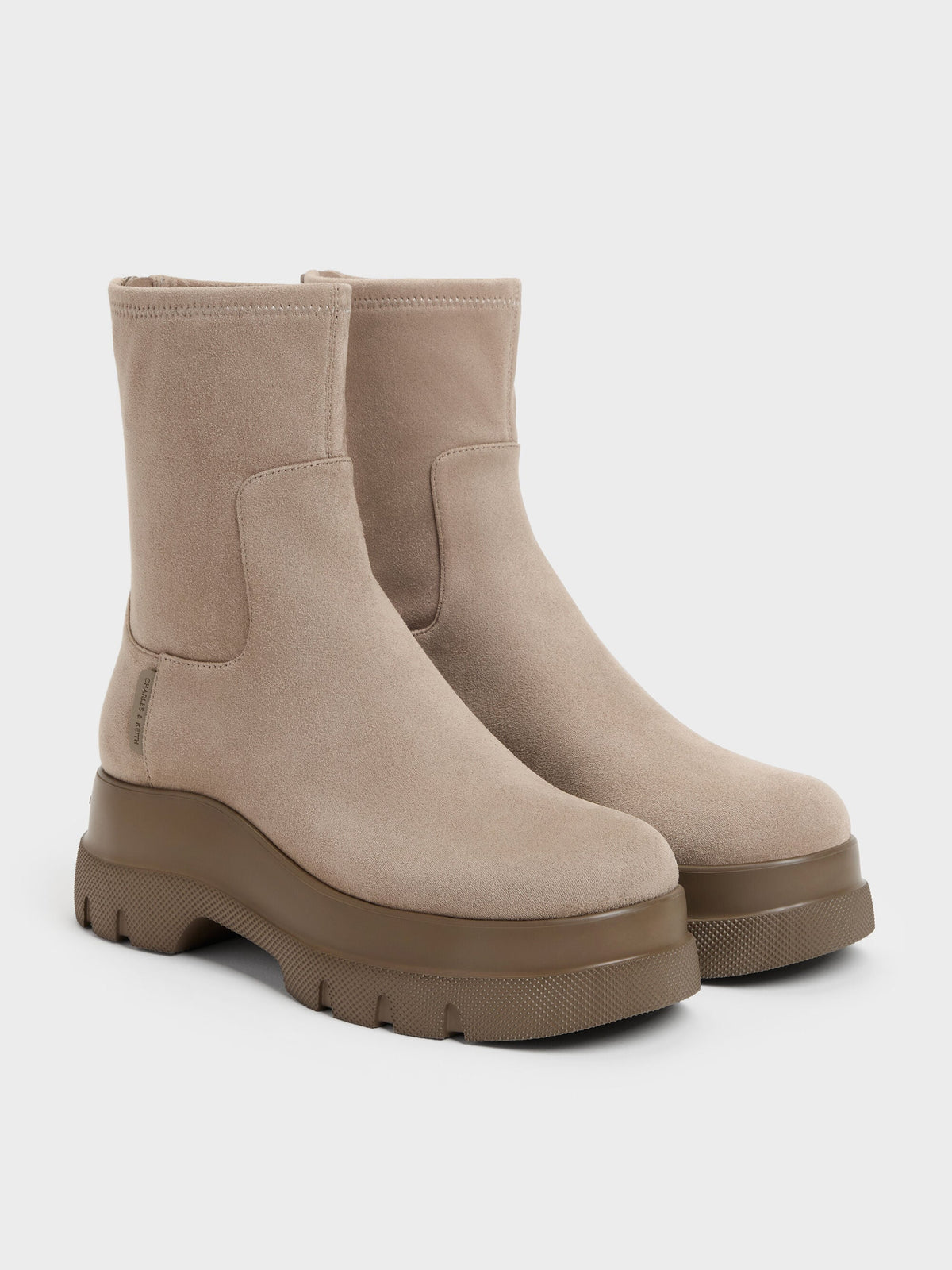 CHARLES & KEITH Popular / Leoi Faux Suede Chunky Ankle Boots - Taupe