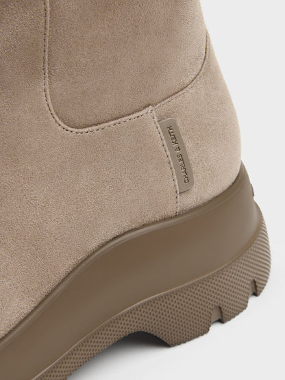 CHARLES & KEITH Popular / Leoi Faux Suede Chunky Ankle Boots - Taupe