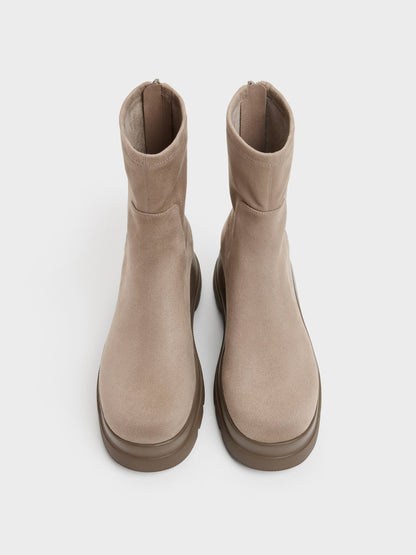 CHARLES & KEITH Popular / Leoi Faux Suede Chunky Ankle Boots - Taupe
