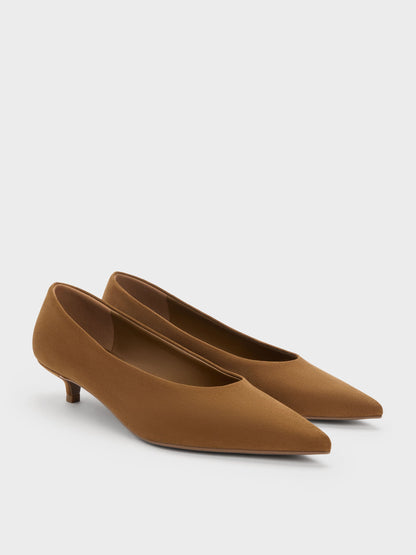 CHARLES & KEITH New / Emelia Faux Suede Kitten Heels - Camel