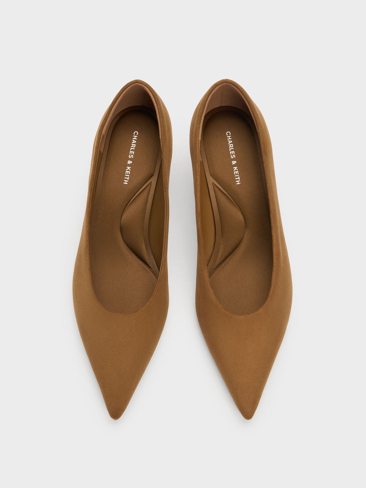 CHARLES & KEITH New / Emelia Faux Suede Kitten Heels - Camel
