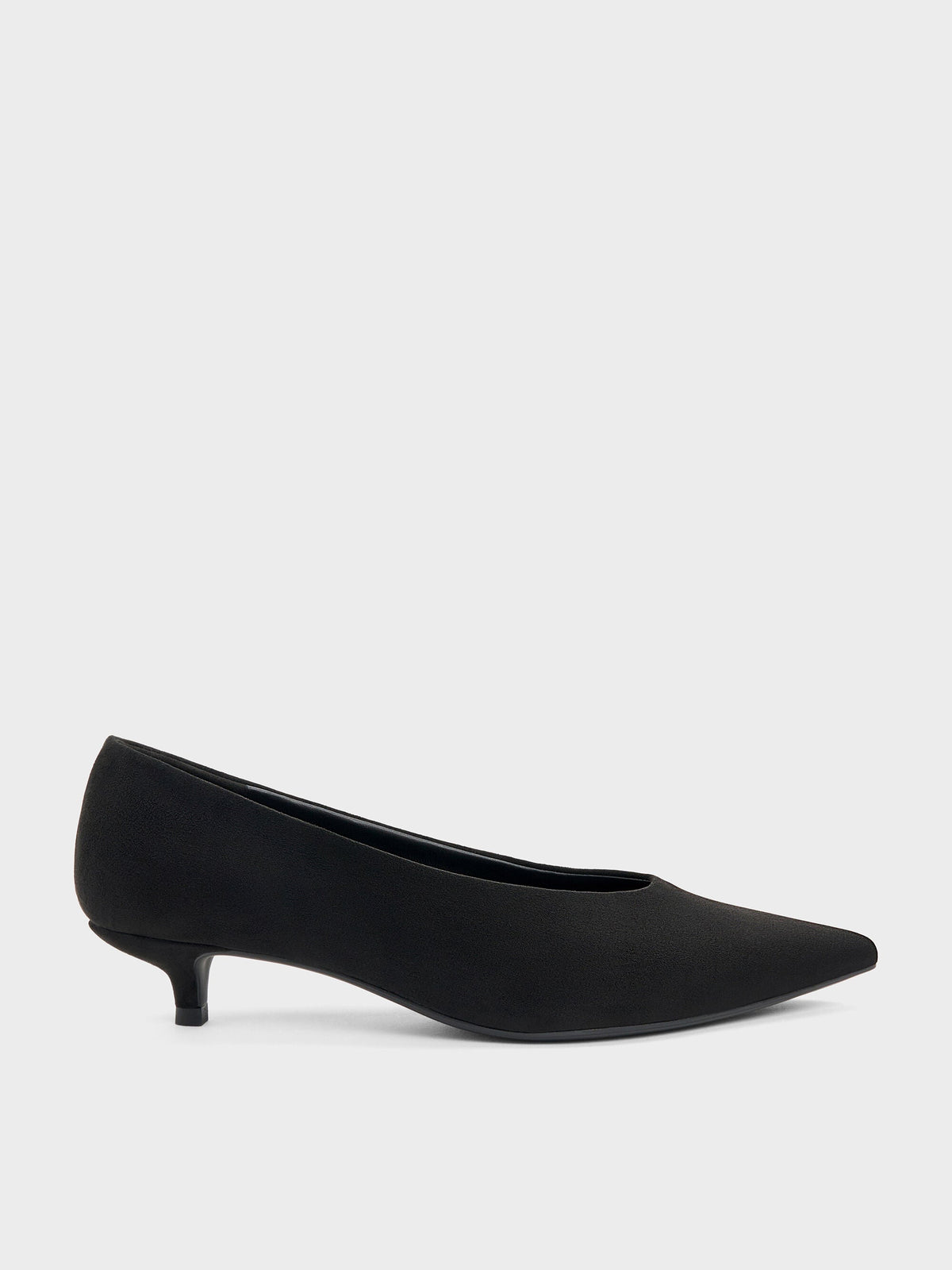 CHARLES & KEITH Quality / Emelia Faux Suede Kitten Heels - Black Textured