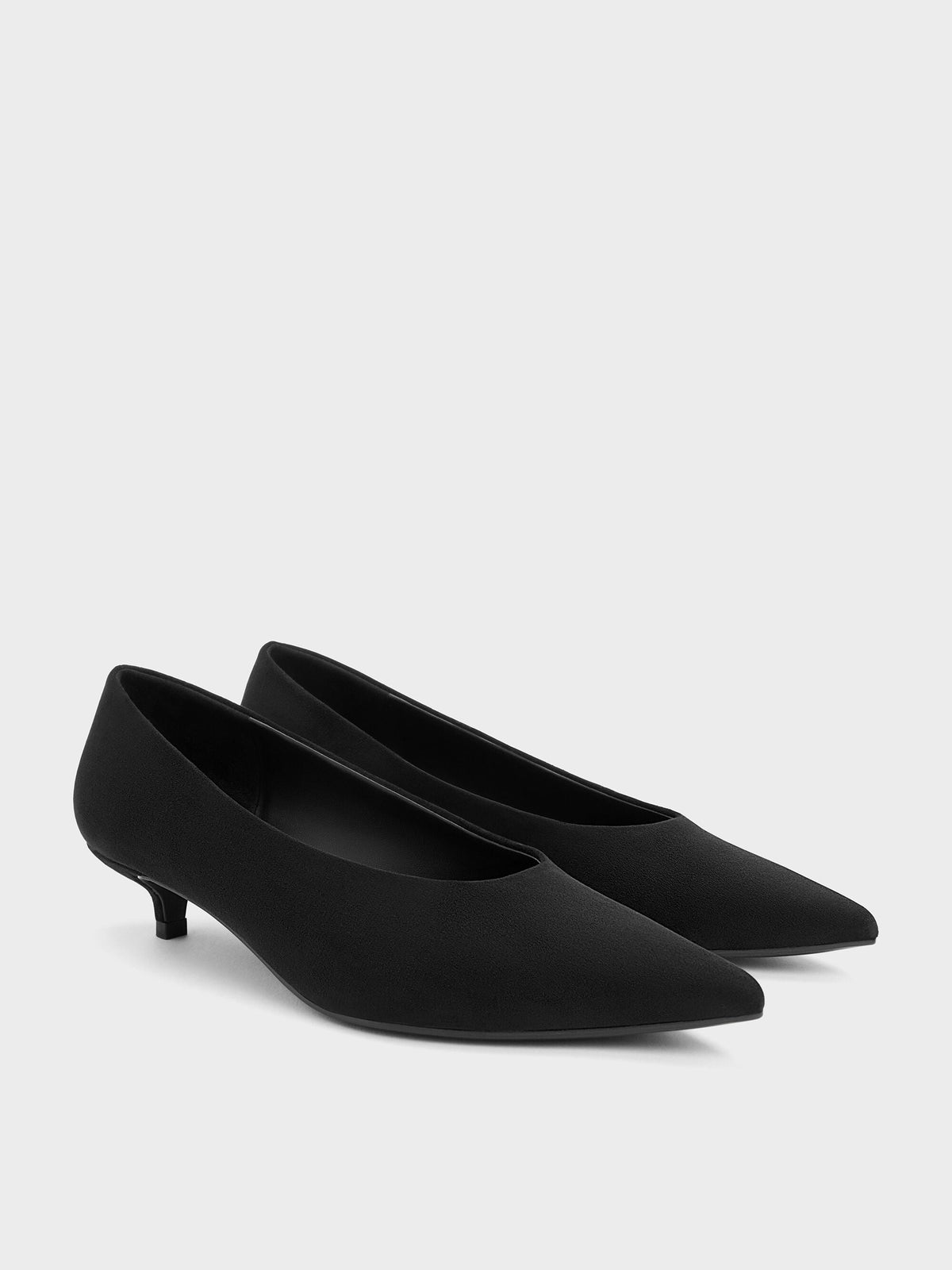 CHARLES & KEITH Quality / Emelia Faux Suede Kitten Heels - Black Textured