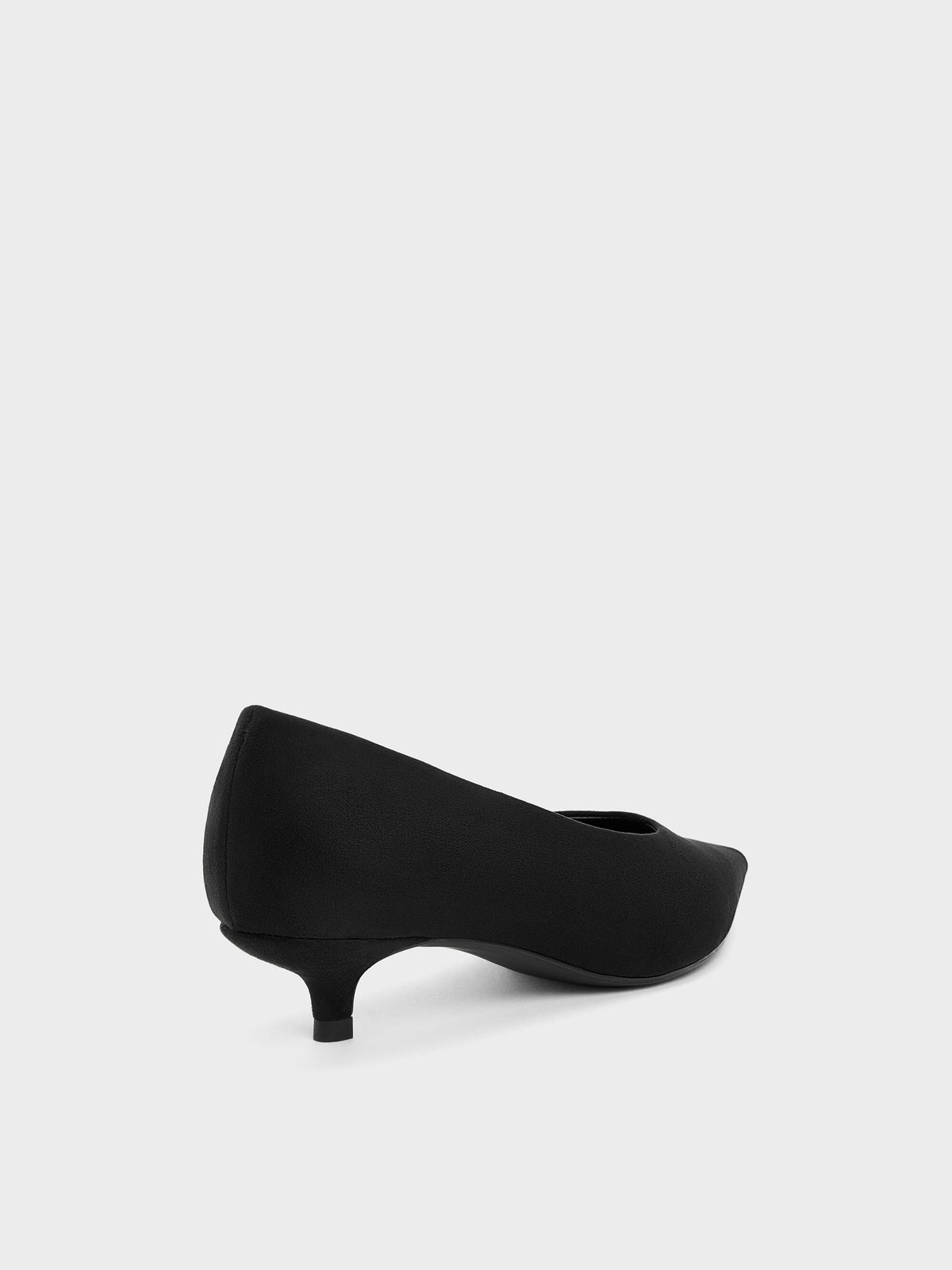 CHARLES & KEITH Quality / Emelia Faux Suede Kitten Heels - Black Textured