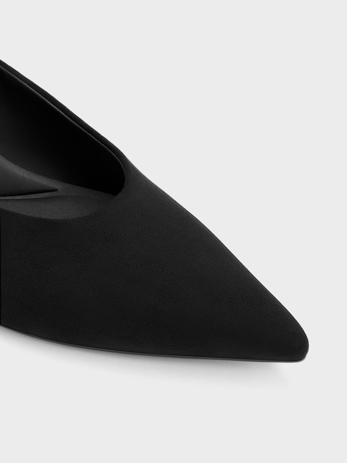 CHARLES & KEITH Quality / Emelia Faux Suede Kitten Heels - Black Textured