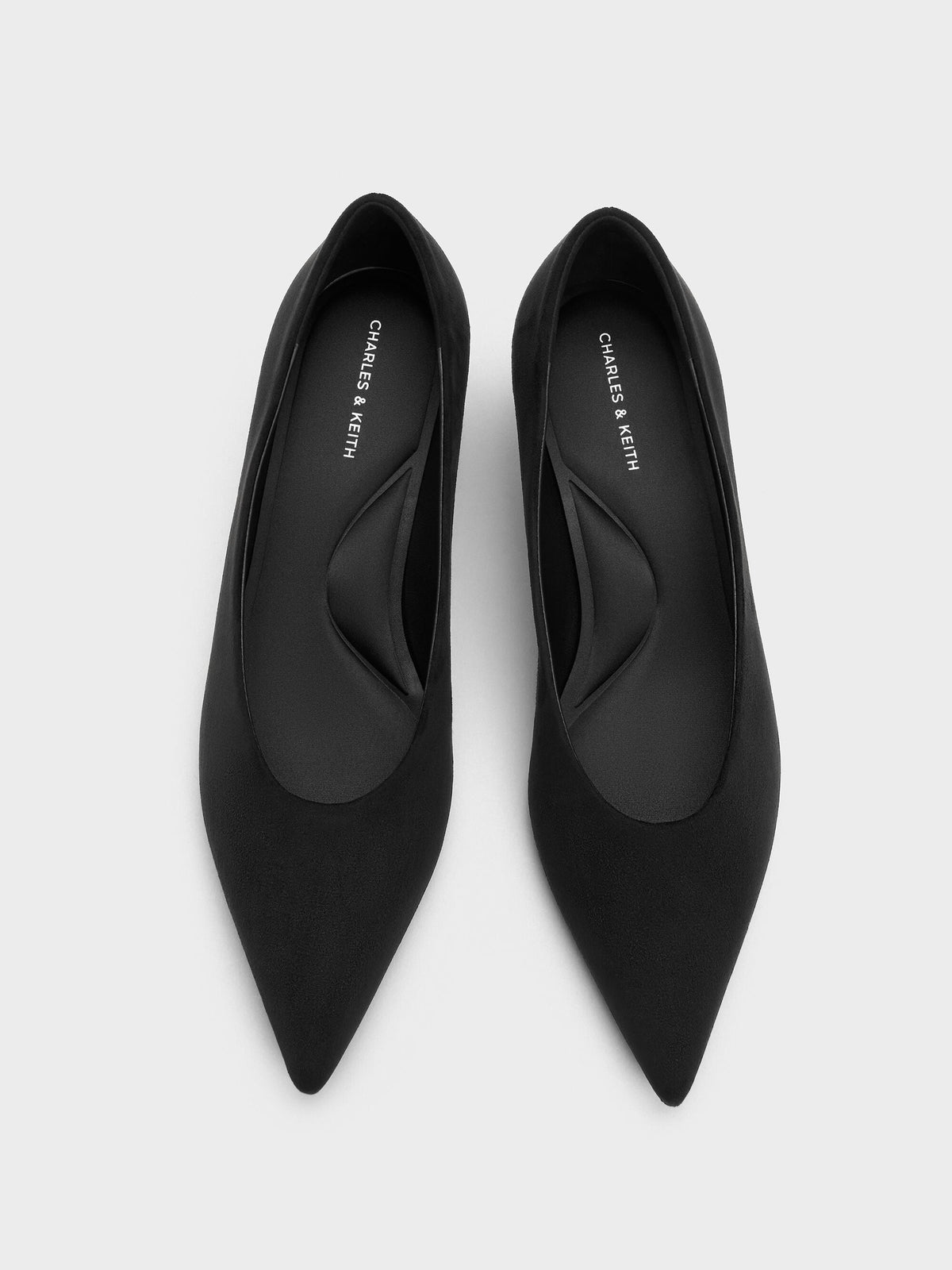 CHARLES & KEITH Quality / Emelia Faux Suede Kitten Heels - Black Textured