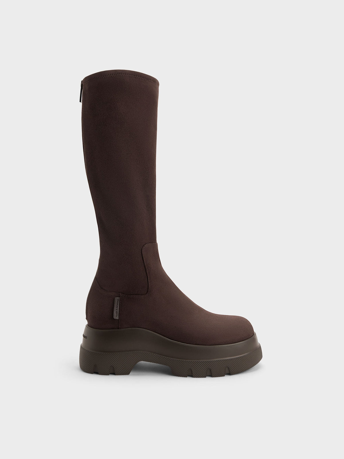 CHARLES & KEITH Hot Sale / Leoi Faux Suede Chunky Knee-High Boots - Dark Brown Textured