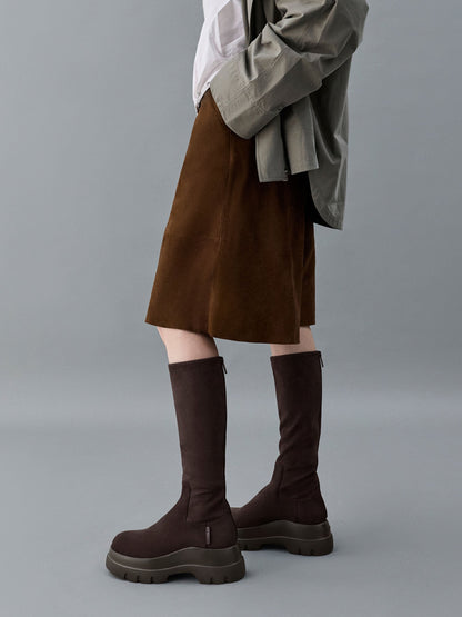 CHARLES & KEITH Hot Sale / Leoi Faux Suede Chunky Knee-High Boots - Dark Brown Textured