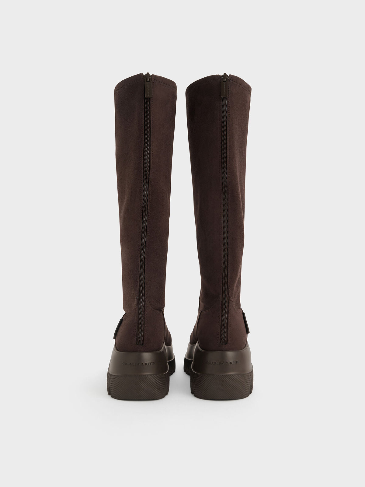 CHARLES & KEITH Hot Sale / Leoi Faux Suede Chunky Knee-High Boots - Dark Brown Textured