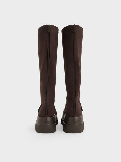 CHARLES & KEITH Hot Sale / Leoi Faux Suede Chunky Knee-High Boots - Dark Brown Textured