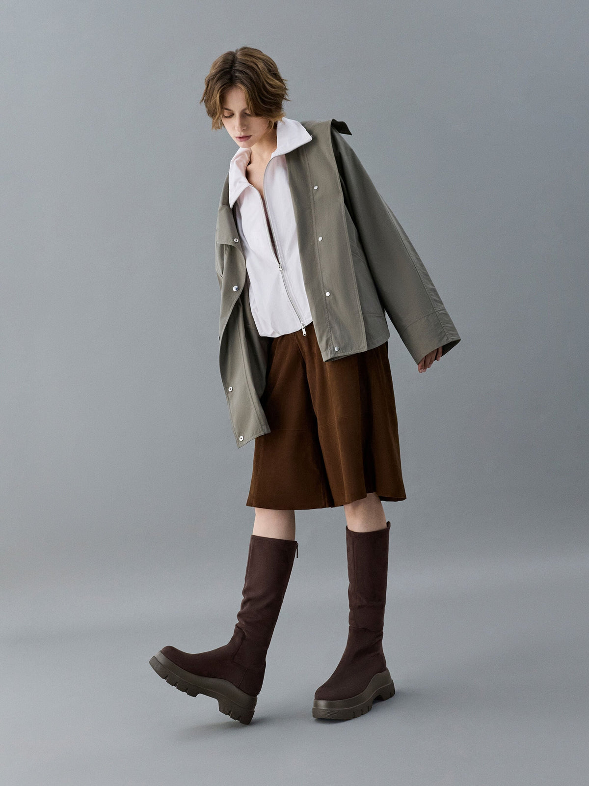 CHARLES & KEITH Hot Sale / Leoi Faux Suede Chunky Knee-High Boots - Dark Brown Textured