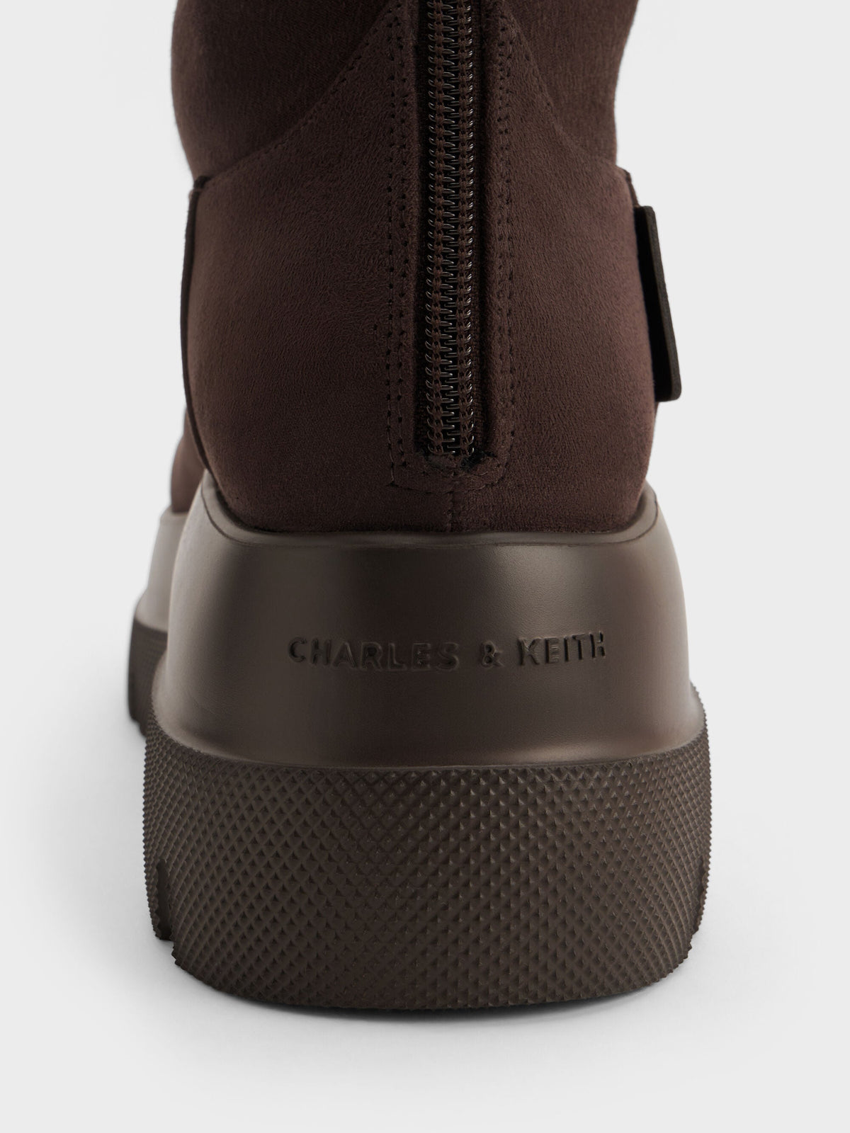 CHARLES & KEITH Hot Sale / Leoi Faux Suede Chunky Knee-High Boots - Dark Brown Textured