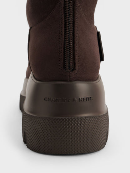 CHARLES & KEITH Hot Sale / Leoi Faux Suede Chunky Knee-High Boots - Dark Brown Textured