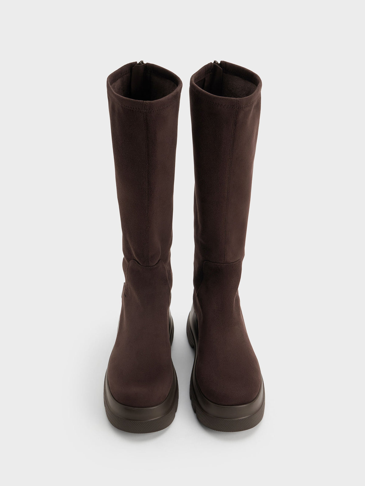 CHARLES & KEITH Hot Sale / Leoi Faux Suede Chunky Knee-High Boots - Dark Brown Textured