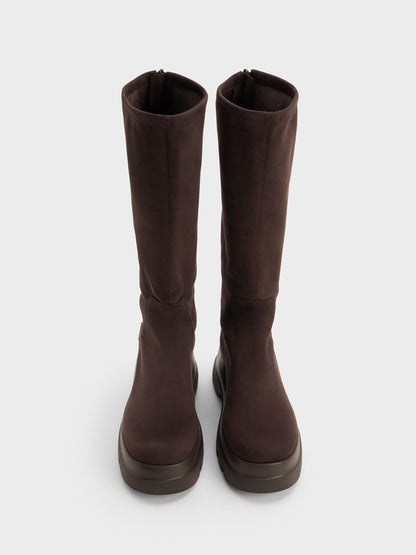 CHARLES & KEITH Hot Sale / Leoi Faux Suede Chunky Knee-High Boots - Dark Brown Textured