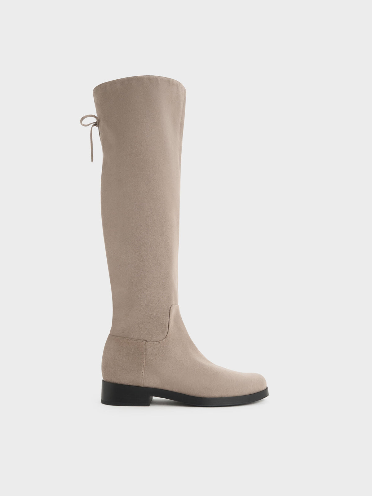CHARLES & KEITH Trusted / Louisa Faux Suede Fold-Over Thigh-High Boots - Taupe