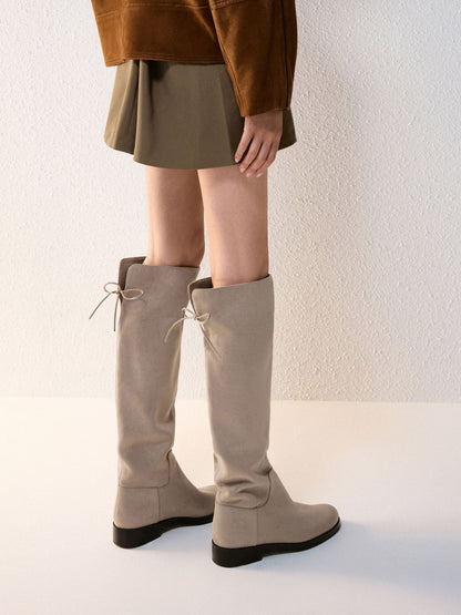 CHARLES & KEITH Trusted / Louisa Faux Suede Fold-Over Thigh-High Boots - Taupe