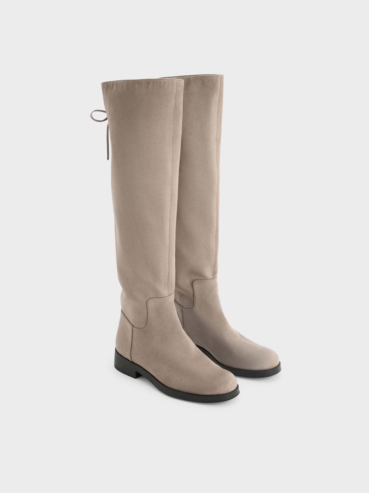 CHARLES & KEITH Trusted / Louisa Faux Suede Fold-Over Thigh-High Boots - Taupe