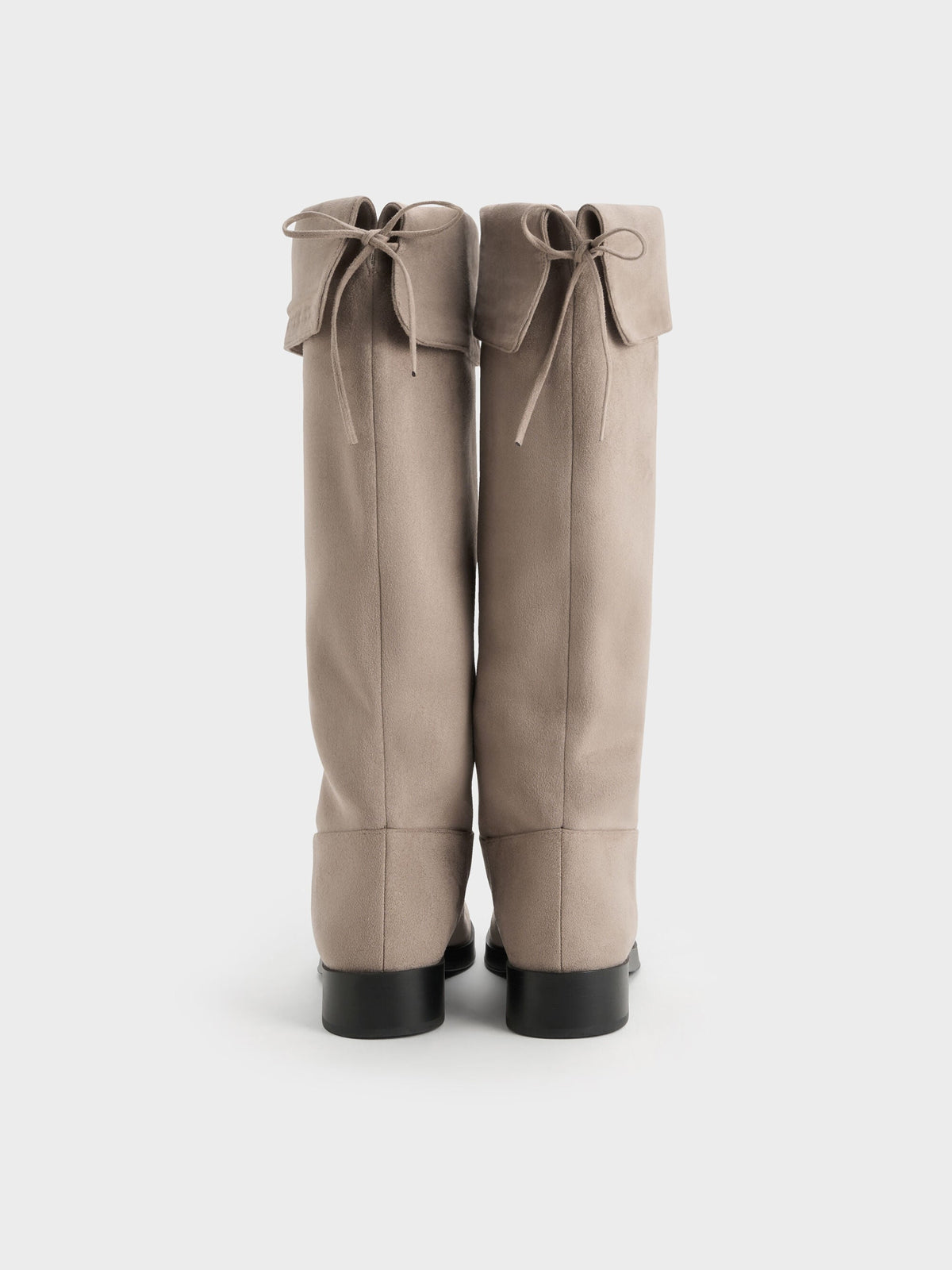 CHARLES & KEITH Trusted / Louisa Faux Suede Fold-Over Thigh-High Boots - Taupe