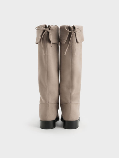 CHARLES & KEITH Trusted / Louisa Faux Suede Fold-Over Thigh-High Boots - Taupe