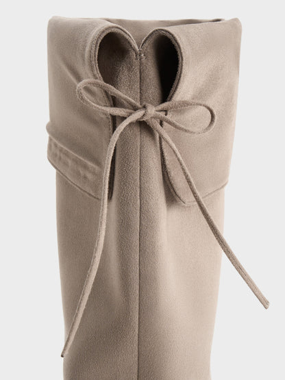 CHARLES & KEITH Trusted / Louisa Faux Suede Fold-Over Thigh-High Boots - Taupe