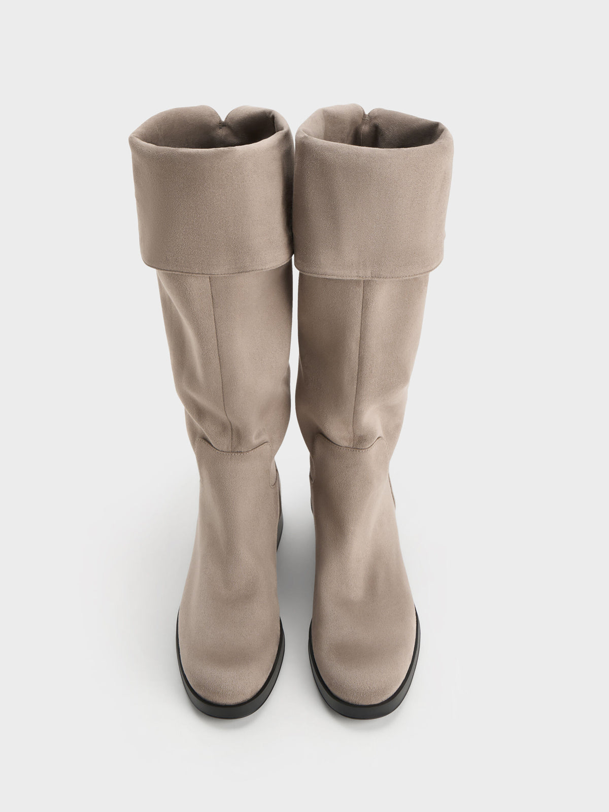 CHARLES & KEITH Trusted / Louisa Faux Suede Fold-Over Thigh-High Boots - Taupe