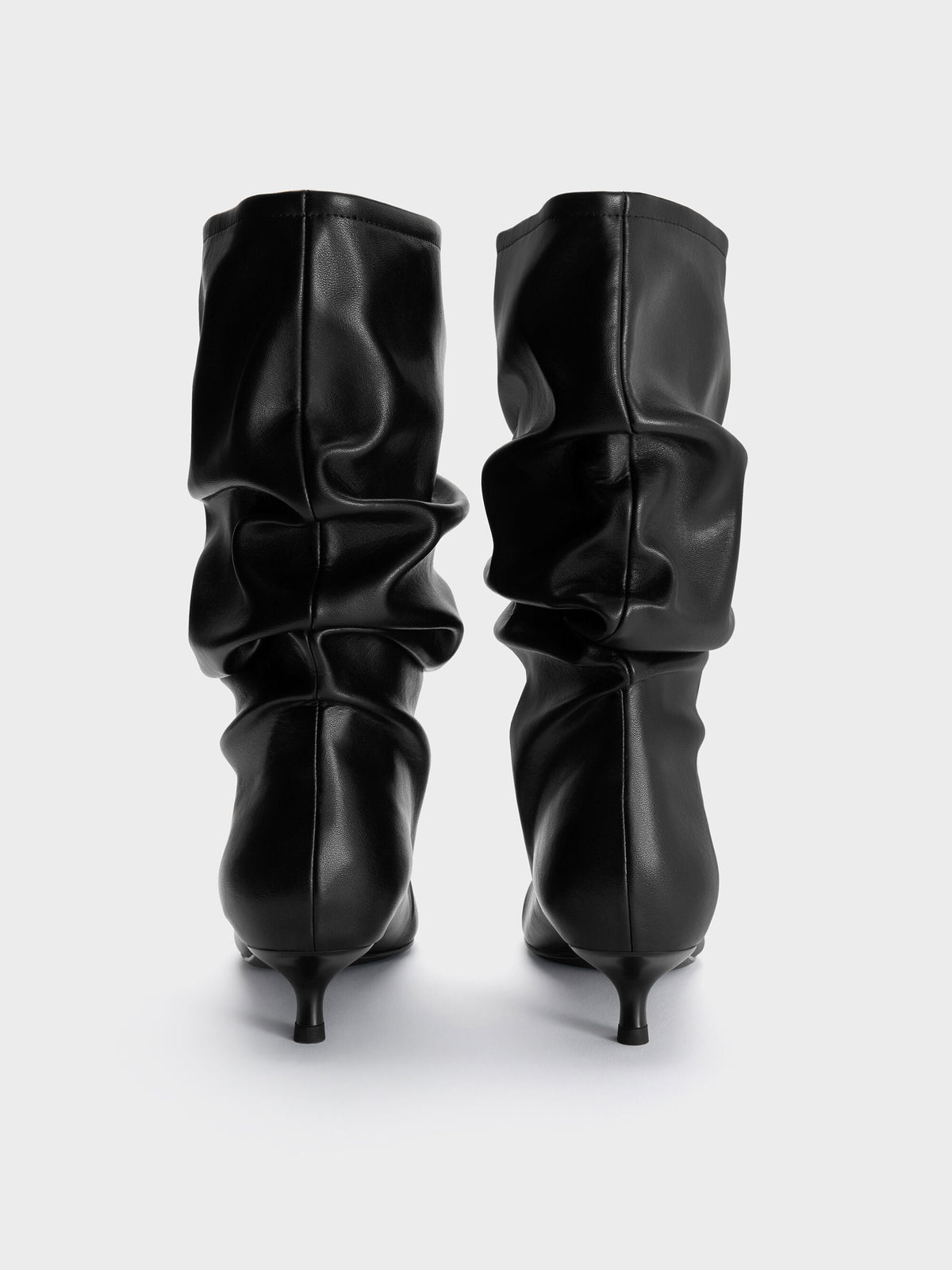 CHARLES & KEITH Popular / Ruched Kitten-Heel Calf Boots - Black